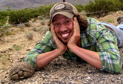 Mark basking with a tortoise friend