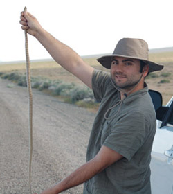 Oliver holding a California whipsnake